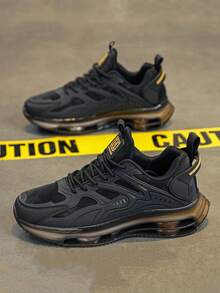 Zapatos deportivos casuales para hombres, unicolor, ligeros, con amortiguación de choque y suela gruesa, zapatillas deportivas de moda adecuados para la vida diaria, correr, entrenar, hacer senderismo, en todas las estaciones - oro negro - Ver 5