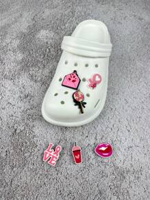 2025 Summer New Fashion Lightweight Plus Size Women Jelly Shoes, Pink Cartoon Pattern Design, Breathable Sandals With Removable Flower Decor, DIY Combination Beach Slippers (Size Runs Small, Please Choose 1 Or 2 Sizes Larger)