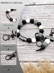 1 件男女通用格纹硅胶珠“MAMA”闪电串珠钥匙扣、包包和汽车钥匙配件、送给妈妈的情人节礼物、情人节汽车配件包包饰品 - 黑與白 - 查看 4