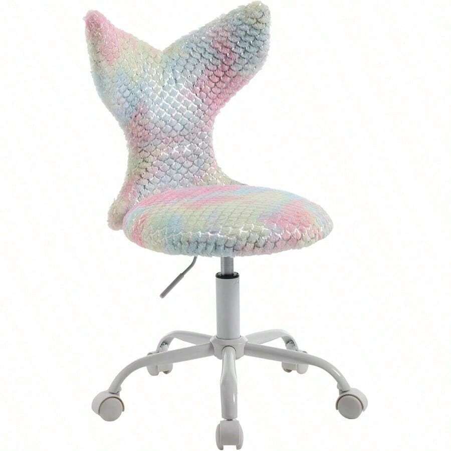 Cute Kids Desk Chair, Soft Fuzzy Computer Chair For Girls Teen Reading SCute Kids Desk Chair, Soft Fuzzy Computer Chair For Girls Teen Reading Study Adjustable Swivel Rolling Task Chair Vanity Chair With Sparkling Back(Pink Rainbow)Tudy Adjustable Swivel Rolling Task Chair Vanity Chair With Sparkling Back(Pink Rainbow) - 1 - View 1