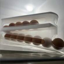 Automatic Egg Flipping Egg Rack, Two-Layer Refrigerator Door Egg Storage Box, Fresh-Keeping PP Material Kitchen Essential Space-Saving Container - White - View 2