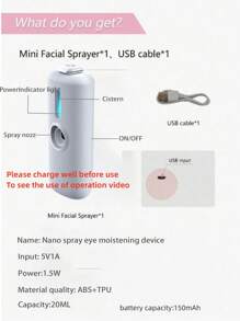 1 pièce Appareil de beauté facial à bruine nano hydratant et blanc, nébuliseur facial, spray froid, mini vaporisateur à main, humidificateur portable ménager pour la chambre, le bureau, cadeau de Noël, de Thanksgiving