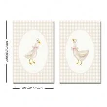Set di 2 stampe su tela con motivo Gingham beige, raffiguranti oche, senza cornice, opere d'arte da parete per la cameretta, camera da letto, soggiorno, decorazione moderna per la casa