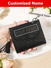 1pc Custom Signature Wallet,Personalized Signature Design Wallet,Fold Over Small Wallet Pocket Wallet Small Purse Bifold Slim Women Wallet Lightweight Portable Credit Card Key Case Short Wallet Cute Modern Fashion For Birthday Gift - Red - View 12