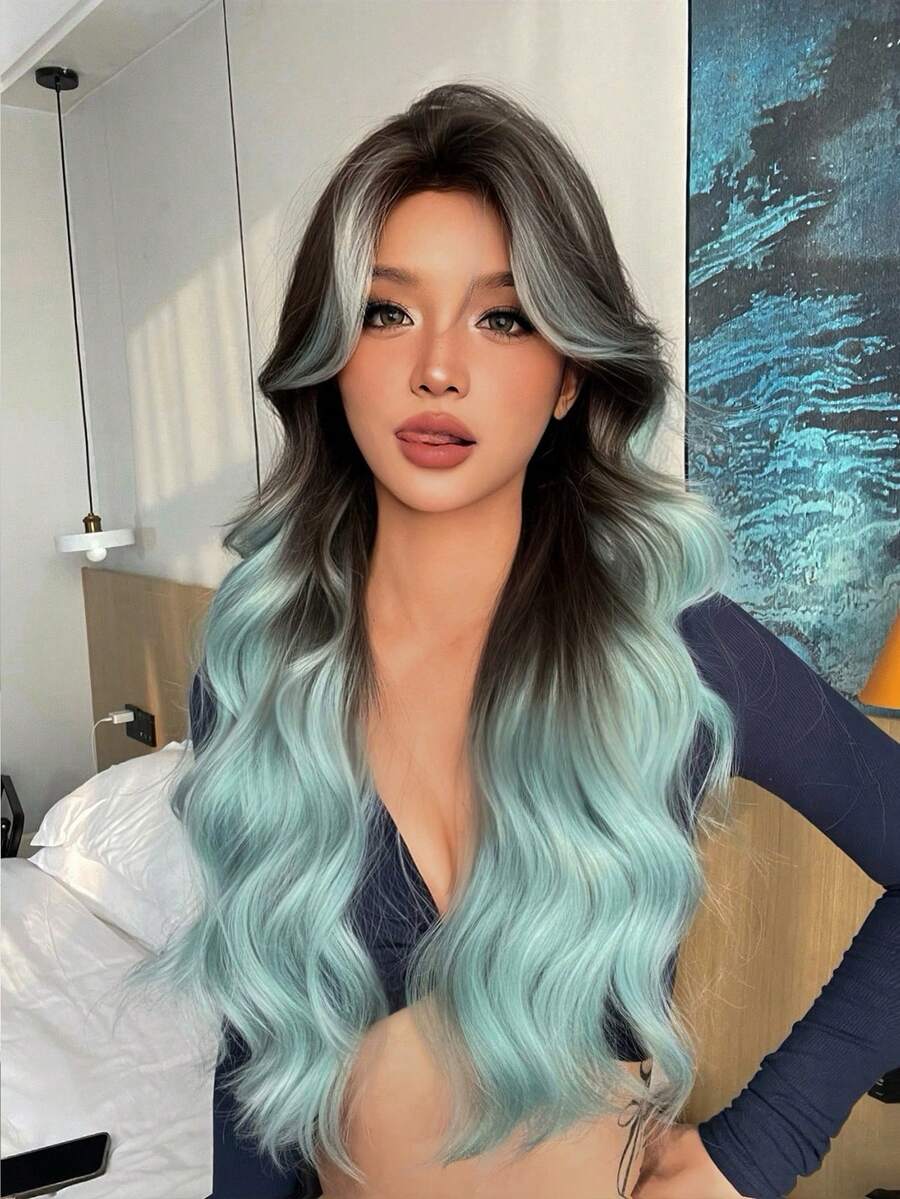 1 片渐变色耐热合成卷发，28 英寸长，纤维材质，适合日常佩戴，自然逼真的假发。 - 漸層 - 查看 1