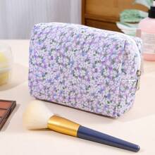 Borsa per il trucco con stampa floreale ditsy, kit da viaggio multifunzionale rosso fuoco per l'assistenza sanitaria e il trasporto di articoli da toilette