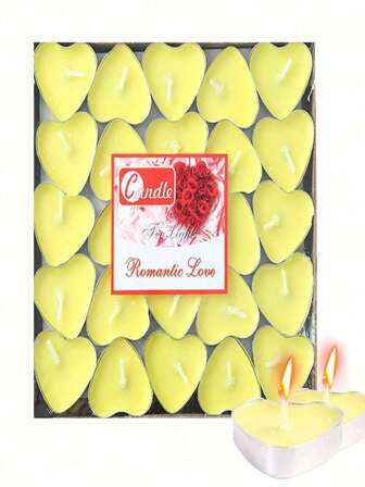 10/25/50 件心形茶蜡烛，天然石蜡，无香迷你蜡烛，浪漫求婚生日家居装饰，适合情人节、求婚、浪漫晚餐、婚礼、母亲节礼物、情人节装饰