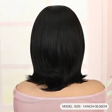 头带式假发 短直发 鲍勃头 女士合成假发 机器制造假发 180% 密度 无胶头带式假发 14 英寸 - 黑色 - 查看 7