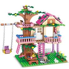 Traum Stadt Freundschaftsbaum Haus Prinzessinnenschloss Schaukel Bausteine Straßenansicht Serie Haus Ziegel Modellbausatz Spielzeug Geschenk