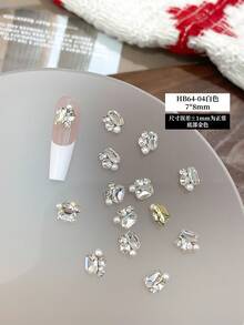 5 件/10 件各种尺寸奢华水钻指甲装饰，全新闪亮合金水钻，水晶斜心形和方形指甲饰物，DIY 美甲用品指甲美甲宝石 - 彩色 - 查看 10