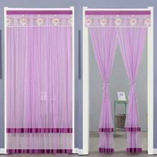 1 pieza Panel de cortina traslúcida artística, cortina de puerta de instalación sin taladrar para primavera, verano, otoño, anti-mosquitos y moscas, doble malla, doble apertura, cortina de encaje para dormitorio, divisor de ambientes para uso doméstico