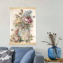 1 szt./3 szt. Retro kwiatowy dekoracyjny drewniany znak wiszący obraz, kreatywna i prosta dekoracja domu, dekoracja salonu, sypialni, jadalni, kawiarni, dekoracja pulpitu i ściany, artystyczny obraz na płótnie bez ramy, obraz na płótnie w ramie, drewniany obraz wiszący, wiszący obraz w formie zwoju, wielofunkcyjna dekoracja ścienna i pulpitu, idealny prezent dla rodziny i przyjaciół.