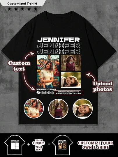 Camiseta personalizada con estilo Y2K para hombres- Personaliza con tu texto, nombre, foto de selfie/bebé/amigo/ídolo/pareja/familia/fiesta/escuela/deportes/mascota, logotipo/negocio/uniforme de evento de la empresa, regalos de cumpleaños/fiesta/festividad