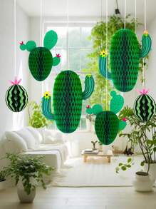 3 piezas de pompones de papel de abeja decorativos colgantes con temática hawaiana de cactus verde, para fiestas de cumpleaños, celebraciones universales y talla grande