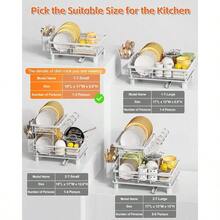 Dish Drainer Rack With Drip Tray,Detachable Large Dish Drying Rack For Kitchen,Stainless Steel Draining Board Rack With Utensil Holder,Swivel Drainage Spout,Kitchen Sink Drainer Rack - Blanco - Ver 7