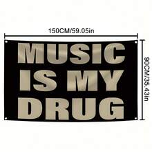 MUSIC IS MY Music 抽象卡通艺术设计挂毯彩色壁挂旗适用于卧室客厅宿舍万圣节派对装饰，现代音乐艺术挂毯横幅礼物