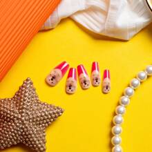 24 piezas de uñas postizas personalizadas, regalo misterioso para el Día de la Madre, diseño almendra corto/medio, tipo ataúd medio, estilo francés clásico