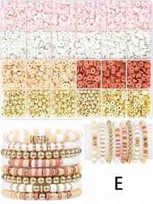 1 Box Brown Clay Bracelet Making Kit - 10Pastel Colors Polymer Heishi Beads For Adult Flat Letter Beads And Pearl For DIY Friendship Bracelet (6mm) - Brown - View 6