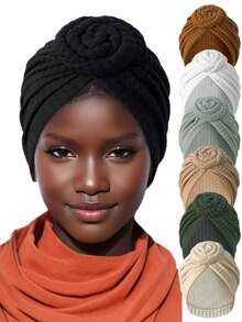 1件装女士纯色弹力扭结软帽，新款帽子，时尚百搭欧美头巾，弹力瑜伽头巾，头巾帽，中东风情睡帽 - 彩色 - 查看 8