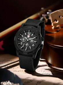 2 Pieces Men's Fashionable Simple Classic Digital Scale Canvas Strap Men's Quartz Watch Combination Set Suitable For Daily Wear Decoration Or Holiday Gifts