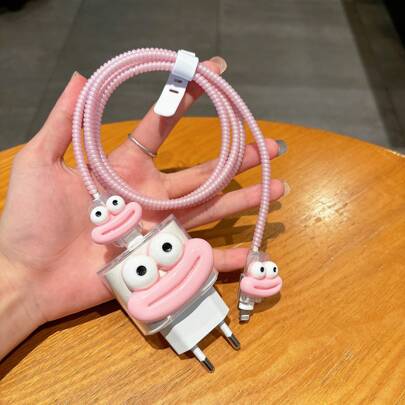 5pcs/Set EU 20W Charger Protector Covers Compatible With Apple 13-16 Pro Max/Plus, Includes Charging Head Protective Case, Anti-Bend Cable Wrap Organizer, And Cartoon Funny Big Mouth Protector Cable Protector