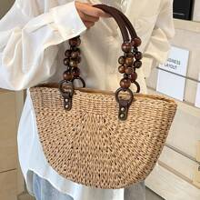 2pcs Nylon Rope & Round Wooden Bead Handle DIY Tote Bag Handle Replacement Retro Minimalist Retro Style Suitable For Wallet Purse Making Beach