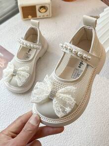 女童镂空皮鞋2025春夏蝴蝶结可爱鞋儿童学院风休闲鞋女童鞋简约蝴蝶结米色公主莫卡辛鞋 - 米色 - 查看 2