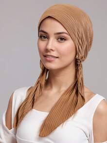 1 件女士新款弹性透气舒适褶皱头巾宽松围脖帽，优雅精致的日常穿着，化疗帽 - 壓皺款長尾帽 - 查看 10