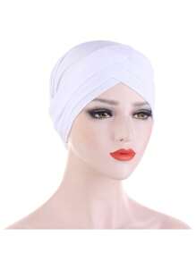 1pc Stretch Forehead Crossed Turban Hat Women Solid Color Hijab Hat Casual Elastic Head Wrap Lightweight Chemo Hat Headscarf Hats Bonnet Hair Bonnet Turban