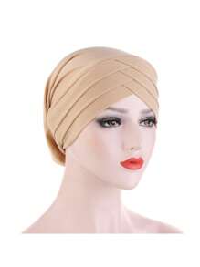 1pc Stretch Forehead Crossed Turban Hat Women Solid Color Hijab Hat Casual Elastic Head Wrap Lightweight Chemo Hat Headscarf Hats Bonnet Hair Bonnet Turban