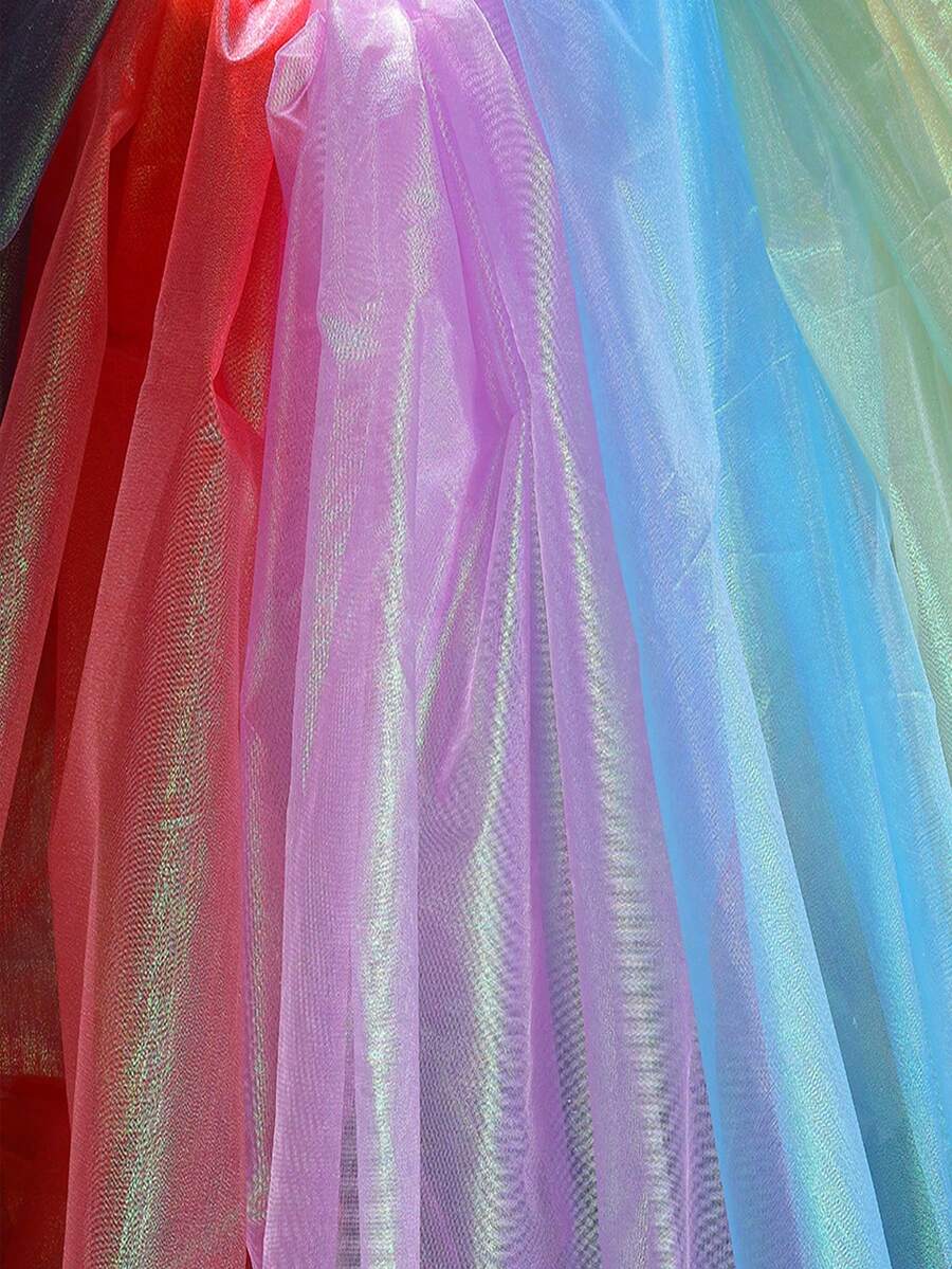 1 pièce Tissu de tulle organza irisé couleur sirène ciel étoilé, Tissu de tulle scintillant prédécoupé pour le DIY, les costumes de scène, la décoration de fête - Multicolore - Voir 1