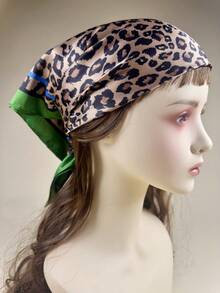 1pc Women's Leopard Print Scarf, Elegant Satin Neckerchief Headscarf, Accessory For Dress - Multicolor - View 5