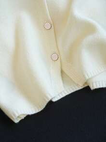 1pc Women's Solid Color Sweater, Knitted Knit Button-Up V-Neck Sleeveless Cardigan Vest Knitted Top White - White - View 4