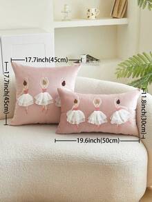 1pc Pink Embroidered Ballerina Girl Decorative Pillowcase, Suitable For Indoor Decoration, All Season Pillowcase, Pillow Insert Not Included - Pink - View 4