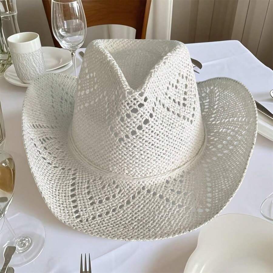 Hollowed Out Western Cowboy Hat Free Interpretation To Create An Extraordinary Vintage Style Personality Statement To Feel The Western Style And Free Soul - 白色 - 查看 1