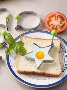 4pcs Stainless Steel Egg Molds, Creative Heart & Rice Ball Shaped Egg Cooking Molds, DIY Breakfast Tool Set - Multicolor - View 5