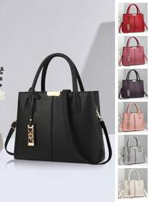 Minimalist Solid Color Women Handbag, Elegant Ladies Dual Handle Shoulder Tote Bag, Fashion Female Work Bag Crossbody Commuter Bag, Pendant Decor Classic Top Handle Shoulder Bag, Mother's Day Gift Suitable For Business Trip/Commute/Work/Office