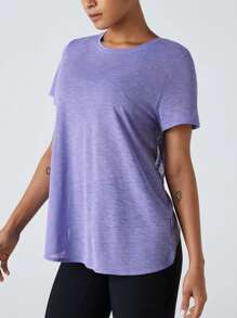 Cubierta suelta de yoga con diseño calado para el verano, Camiseta de yoga de fibra de bambú casual y deportiva, Top deportivo de mujer con espalda calada, Top corto de cuello redondo de yoga con espalda cruzada y manga corta, ligero para mujeres