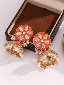 1 par de pendientes retro con gotas de agua, incrustados con perlas y rhinestones, pendientes con borlas, pendientes bohemios con campanas, pendientes para mujer para uso diario, banquetes, fiestas y vacaciones