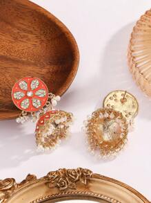 1 par de pendientes retro con gotas de agua, incrustados con perlas y rhinestones, pendientes con borlas, pendientes bohemios con campanas, pendientes para mujer para uso diario, banquetes, fiestas y vacaciones
