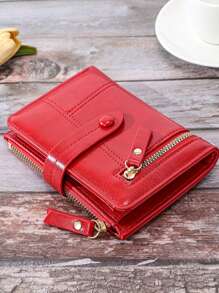 Nouveau portefeuille coréen pliant multifonctionnel, couleur bordeaux, petit porte-cartes anti-vol, portefeuille et porte-monnaie en PU doux, cadeau pour femme, mini-portefeuille, porte-monnaie