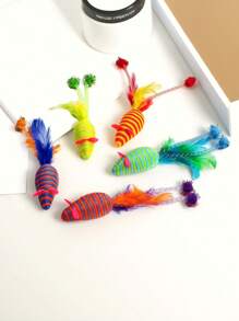 1pc Handmade Woven Pet Cat Toy - Simulated Mouse Toy With Artificial Feathers, Lovely And Attractive For Your Pets