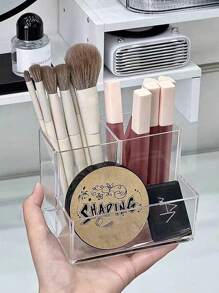 1pc Multi-Compartment Transparent Makeup Organizer Box, Desktop Storage Container For Cosmetics, Brushes, Lipsticks, Multifunctional, Back To School