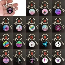 1pc I Love Gymnastics Glass Keychain Key Ring, Metal Key Chain For Men & Women, Sports Themed Gift School Letter Car Accessories Cute Goth Y2k