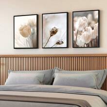 1/3Pcs Botanical Wall Arts, Beige Abstract Flower Canvas Posters Mural Decoration Beige Abstract Art Neutral Plant Printing,Optional Frame,Suitable For Living Room, Bedroom, Kitchen, Dining Room, Bathroom, Office Decoration ,Wall Art With Frame