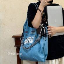 New Women's Crossbody Bag Nylon Shopping Bag Cat Embroidery Lightweight Tote Bag Folding Storage Suitable For Commuting Travel Leisure Outdoor Party Holiday Gifts