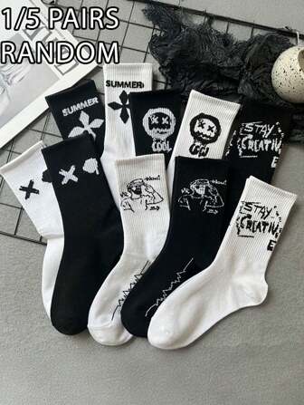 1/5 双男士一体式舒适个性化笑脸长筒袜，秋季袜子