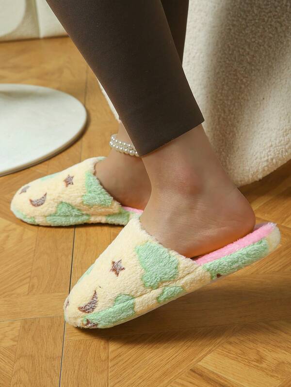 Chaussons d'intérieur avec motifs d'étoiles et de lune, semelle souple pour femmes. Chaussons de maison en peluche doux et chauds pour couple.