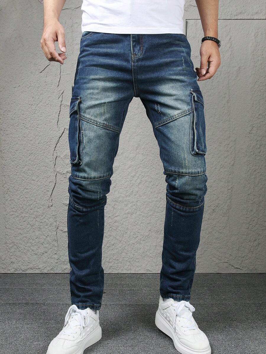 Jeans a gamba dritta con vestibilità rilassata e tasche laterali blu, stile retrò, design per adolescenti e giovani di stile europeo e americano