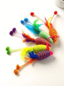 1pc Handmade Woven Pet Cat Toy - Simulated Mouse Toy With Artificial Feathers, Lovely And Attractive For Your Pets